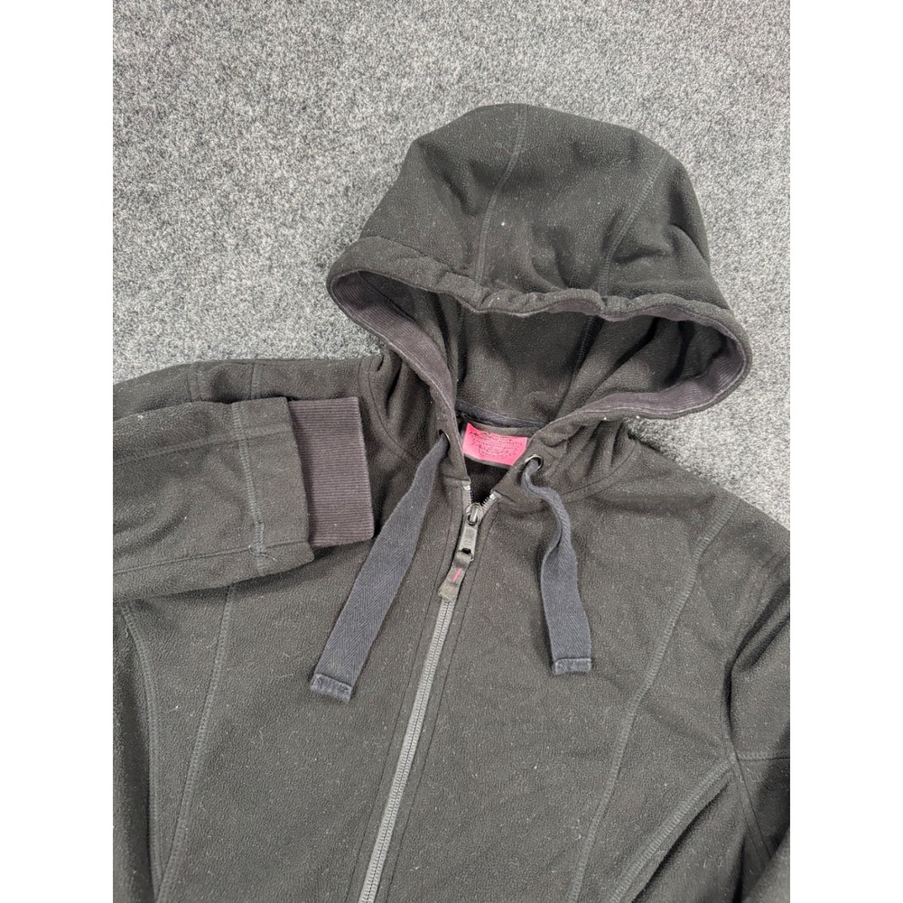 Harley Davidson Womens L Black Fleece Full Zip Hooded Jacket Pink Script